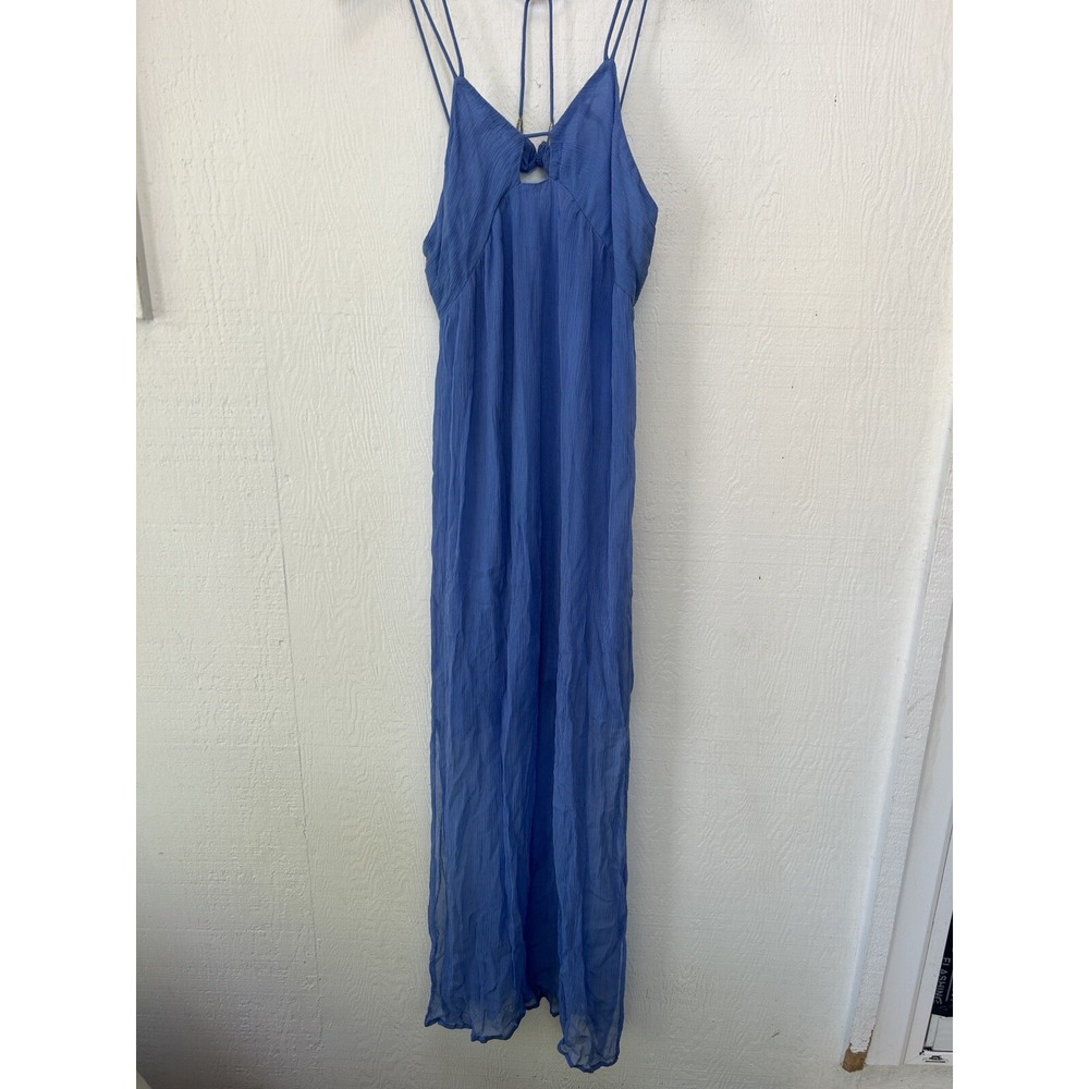 Scarlett Poppies Let It Loose Dress Ruched Blue Around‎ Neck Sleeveless Strap XS